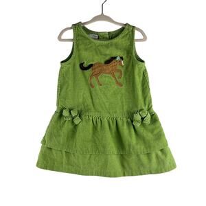 Cre8ions Toddler Baby Girls 2T Green Corduroy Horse Dress Bows 100% Cotton Cute